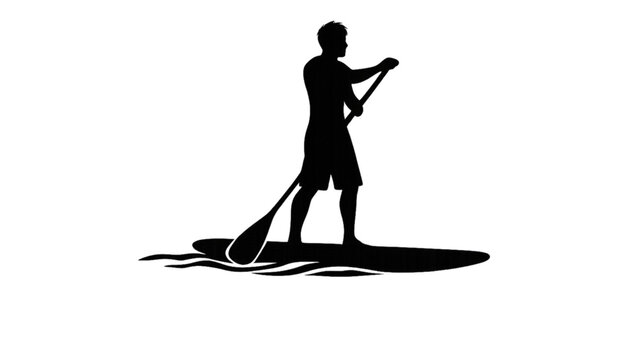 Man standing on paddleboard with paddle in hand on water