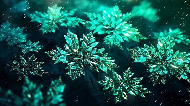 Digital green snowflake glitter pattern abstract background