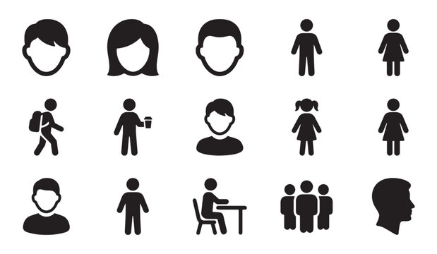 People icon set flat style vector. Human avatars, and user profile symbols