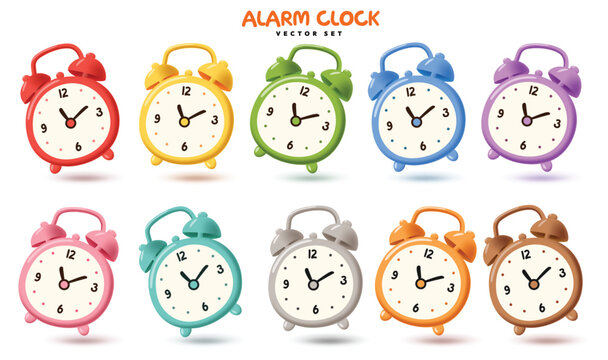 Vibrant Colorful Alarm Clock Vector Illustration Set Isolated On White Background