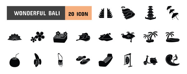 Obraz premium 20 Wonderful Bali Glyph Icon Illustration Set