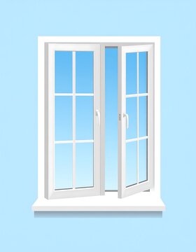 Open window illustration with clear sky view and modern design element