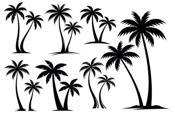 Fototapeta premium Set of Tropical Palm Tree Silhouettes for Beach and Island Landscape Design