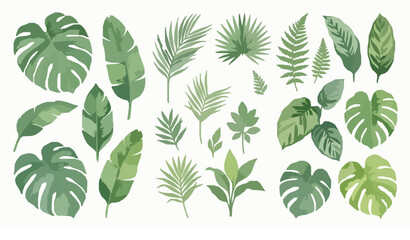 Naklejka premium Tropical Botanical Leaves Watercolor Style Collection