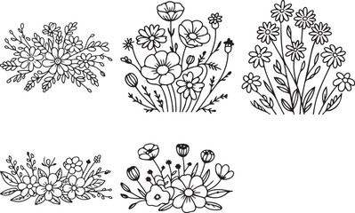 Fototapeta premium Wildflowers Blooms Design Set Bundle