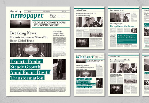 Modern Newspaper Layout Template With Multipage Editorial Design