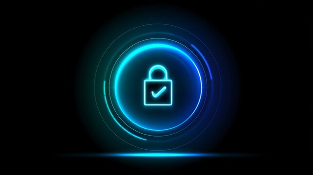 Secure lock symbol with glowing circle in a dark background for digital safety