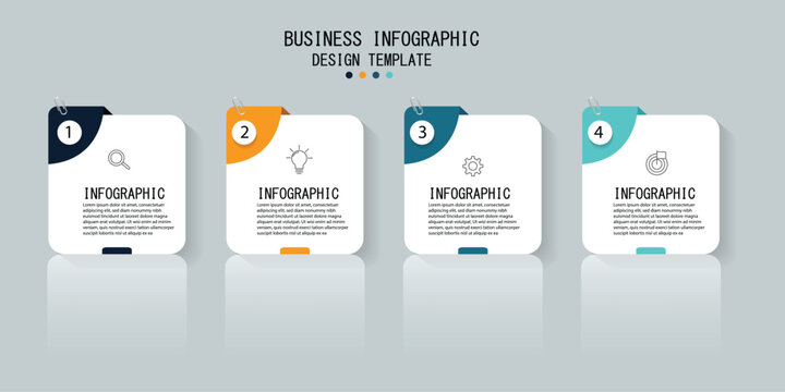 Infographic design for business concept with note papers. 4 step infographic diagram. Can be used for info graphics, flow charts, presentations, web sites. Vector template for business concept. 