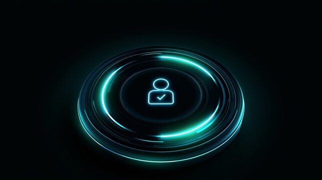 User verification icon shown in glowing circular design with dark background