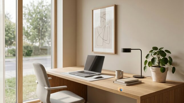 Ultra realistic 3D architectural visualization of a modern workspace interior with cinematic lighting