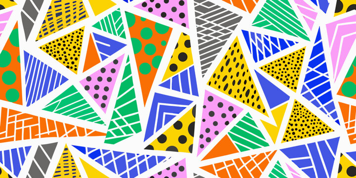 Abstract geometric pattern with colorful shapes and textures