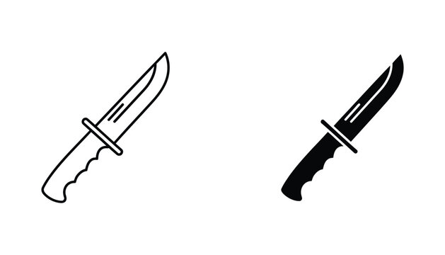 Tactical combat knife vector icon set for outdoor survival camping and military gear design