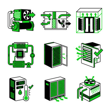 Industrial Cooling and HVAC Icons for Data Centers and Server Room Infrastructure