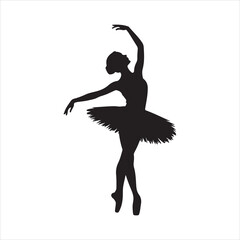 Collection of black silhouette flat vector illustration of ballerina dancing ballet isolated clipart on white background. © Chan