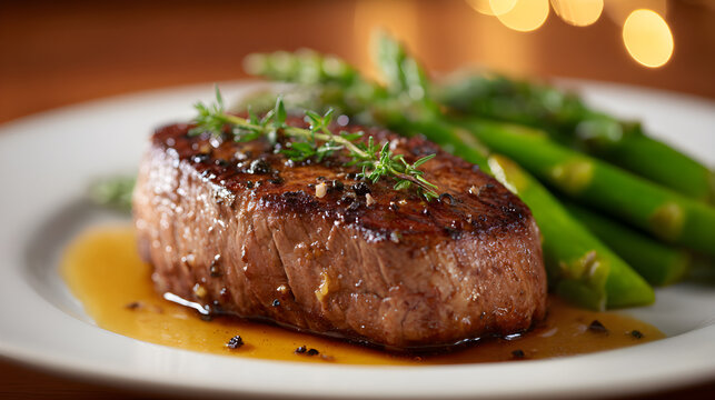 Delicious Steak and Asparagus Dinner Served with Savory Sauce