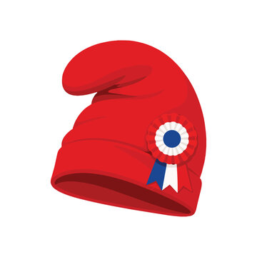 Red Phrygian Cap with Rosette and Ribbons.