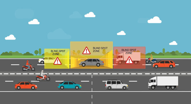 Blind Spot Danger: Traffic Safety Illustration on Highway