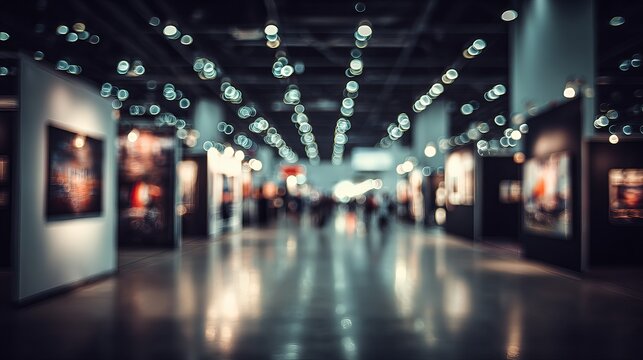 A modern art gallery with a sleek interior and vibrant lighting