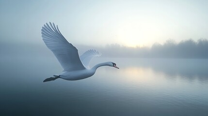 Fototapeta premium Elegant Swan in Peaceful Morning Nature Scene