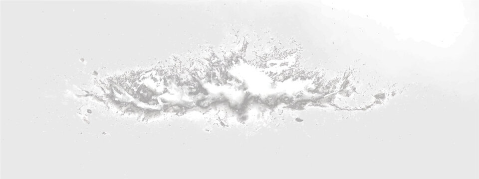 Abstract white ink splash formation on white backdrop suggests motion and artistic expression.