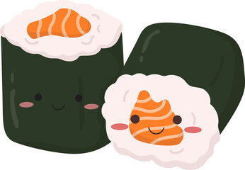 Cute Sushi Rolls Illustration, Salmon maki Sushi Rolls © Warida.lnnl