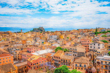 Fototapeta premium New Venetian Fortress in corfu city. Historic 16th-century Venetian fortified castle view on the city and the sea. Corfu, Greece