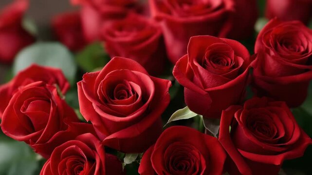 Red rose bouquet floral background with red flower close up, romantic gift bloom, elegant petals, green leaf, fresh natural beauty and decorative garden arrangement