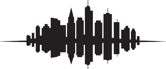 Obraz premium City skyline silhouette with inverted reflection in solid black style on white background
