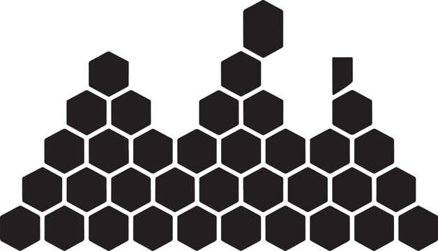 Hexagonal honeycomb geometric pattern structure in solid black style on white background shapes