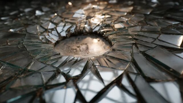 Shattered glass circle with cracked reflective surface and abstract texture broken glass ring with reflective shards and abstract circular pattern broken glass texture shattered glass pattern
