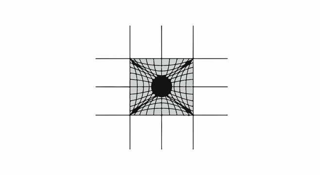 Abstract geometric pattern with central dark circle and grid distortion