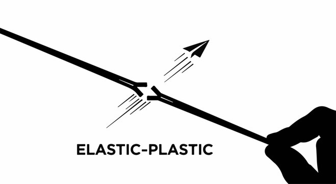 Hand stretching elastic and plastic material, showing deformation and resilience