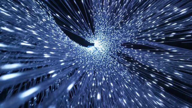 Fiber optic light strands glowing for creative digital media and visual arts