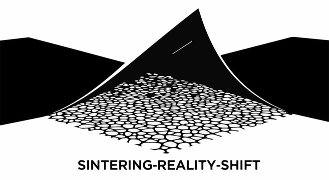 Abstract concept of material transformation and change, symbolizing sintering and reality shift.