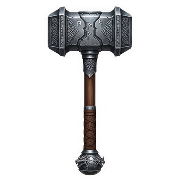 Fantasy war hammer with metal head and wooden handle for role playing games or medieval warrior character equipment