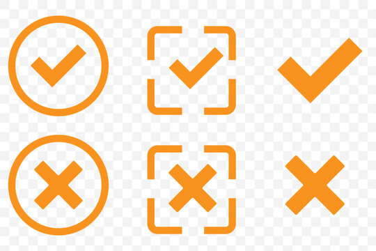 Green check mark, red cross mark icon set. Check mark and cross icons in circle. Isolated. Editable stroke. Vector illustration