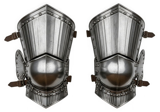 Pair of shiny steel medieval arm armor plates for protection worn by warriors and knights in historical battles