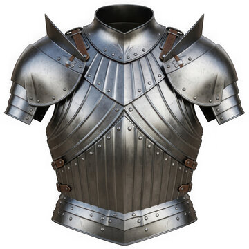 Shiny metal steel plate armor breastplate of a medieval knight from the middle ages period for historical battle gear