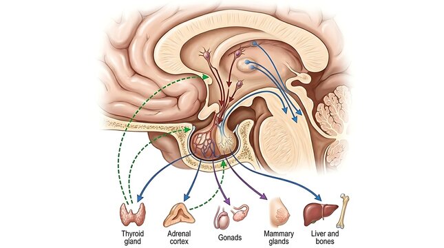Pituitary Gland Hormone Control Medical Illustration