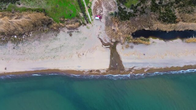 Aerial View of Dikili Coast and River Mouth in Izmir