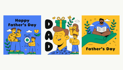 Obraz premium Father's Day, Happy Father's Day, Dad illustrations, Family celebration, Greeting cards