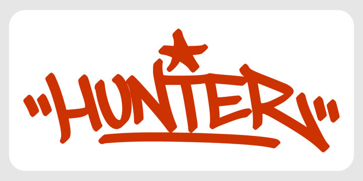 Red hunter graffiti tag lettering with horizontal underline streak elements. Classic coastal sports typography design for athletic summer merchandise, surfer apparel, and modern beach stickers