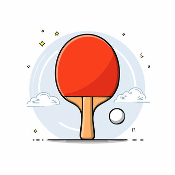 Ping Pong Paddle and Ball Illustration