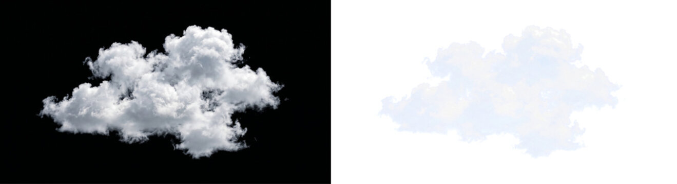 Realistic white cloud png isolated on transparent alpha channel background, natural weather element for sky replacement, fluffy cumulus vapor structure, high resolution digital design asset