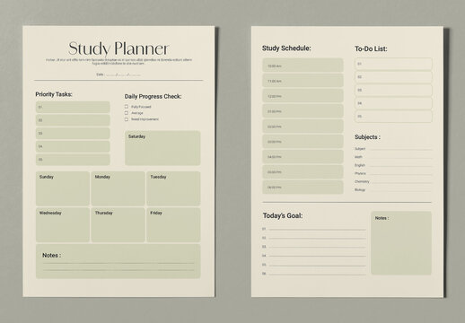 Study Planner Design Layout