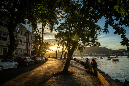 Sunset Along the Waterfront of Urca in Rio de Janeiro, Brazil