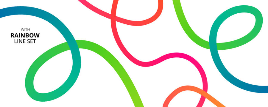 Vibrant rainbow linear gradient design elements with colorful swirling lines