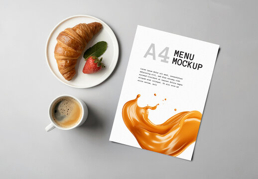 A4 Menu Mockup Template With Coffee And Food