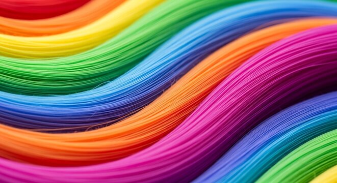 Vibrant Rainbow Hair Strands Flowing in Waves.
