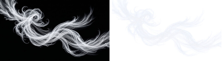 Twisted white smoke trail alpha channel transparent background isolated ethereal vapor swirl magic mist effect wispy atmospheric flow curved smoke line decorative graphic design element high © ATIQULISLAM